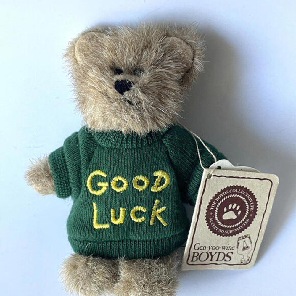 Boyds Bears Mini Message Bear 4" Good Luck Green Shirt Vintage 2000
